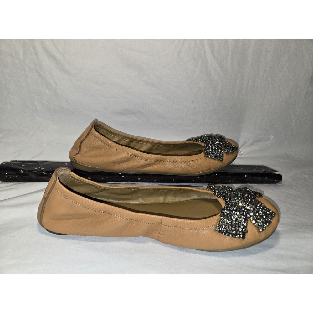 Tory Burch Eddie Black Leather Rhinestone Bow Ballet Flats Size 10 Butter Soft - Picture 6 of 8